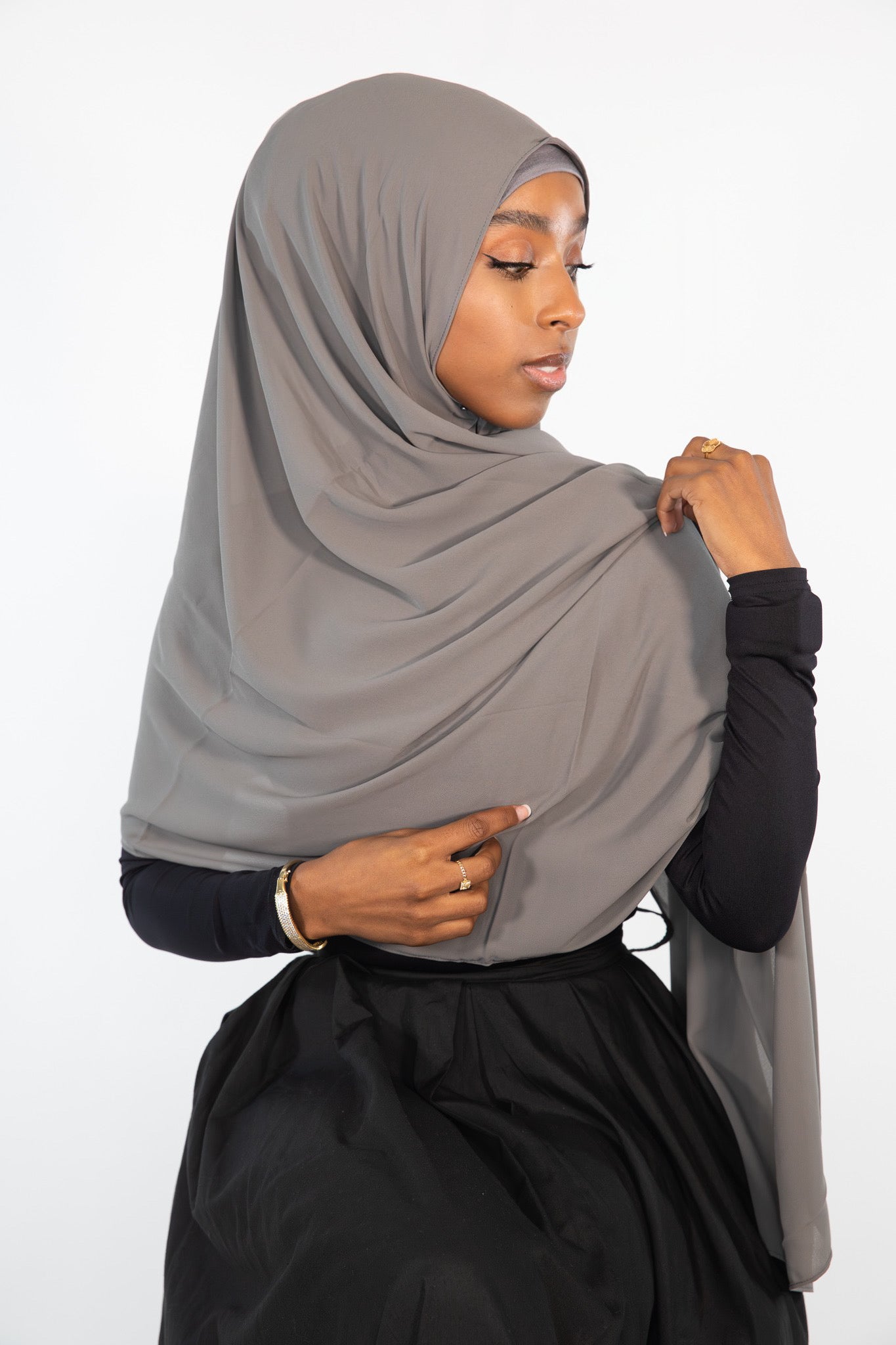 Luxe Chiffon Hijab Set - Charcoal