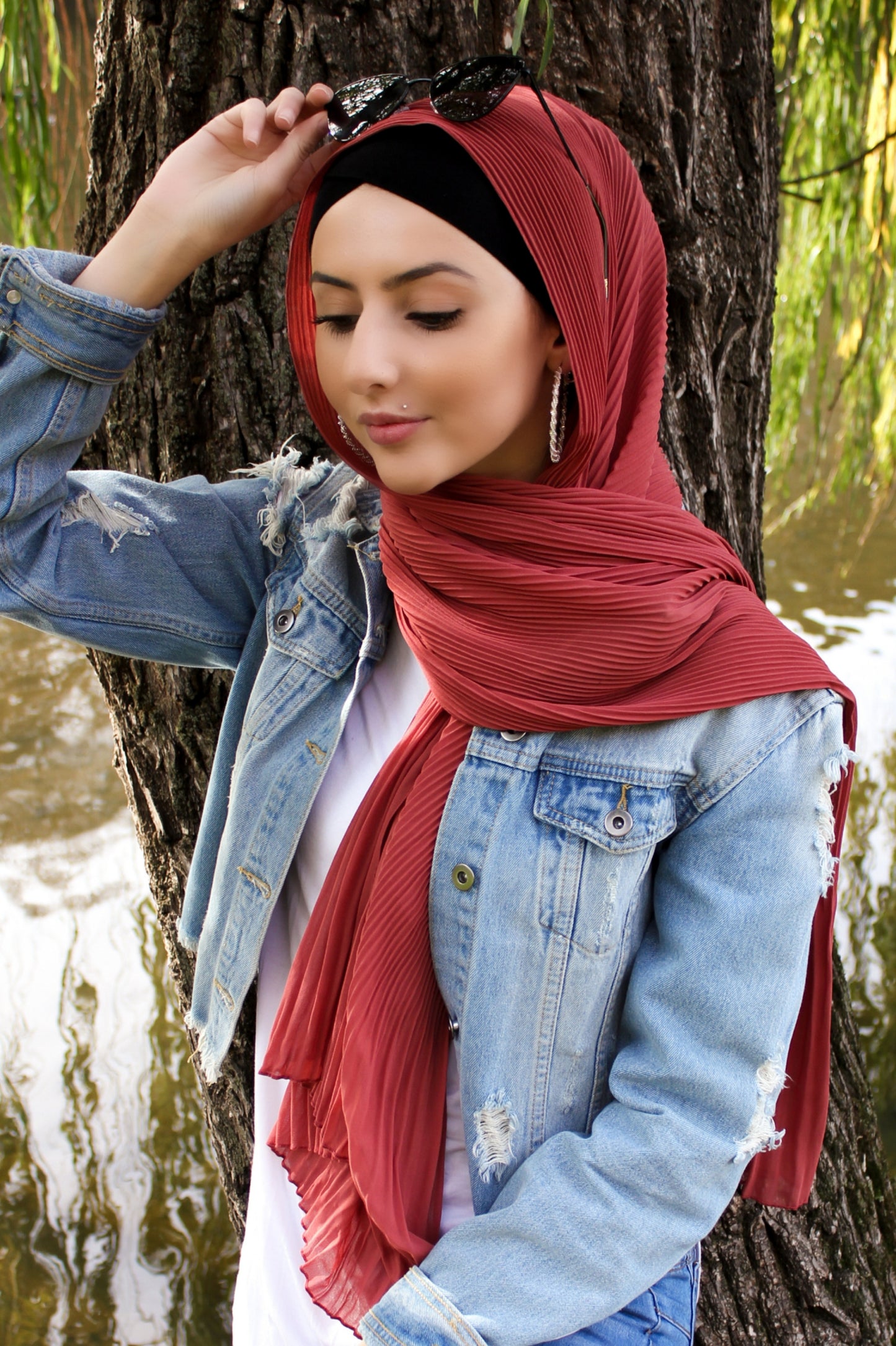 Pleated Chiffon Shawl - Rust