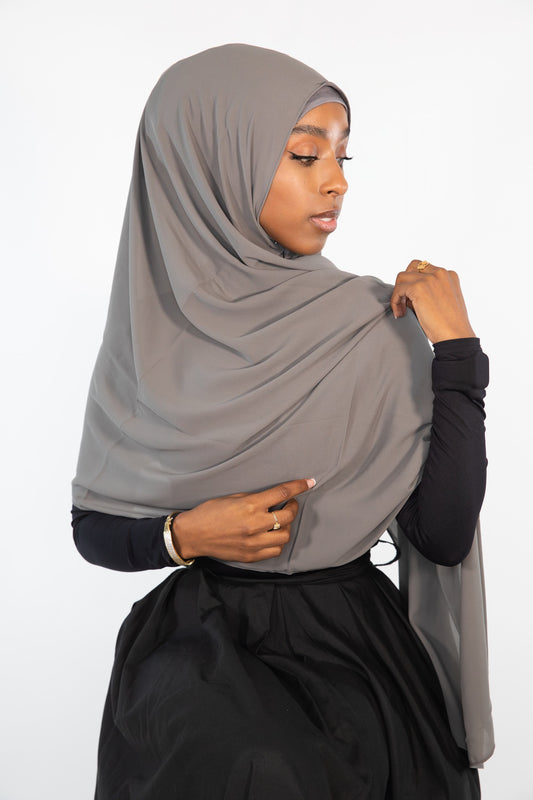 Luxe Chiffon Hijab Set - Charcoal