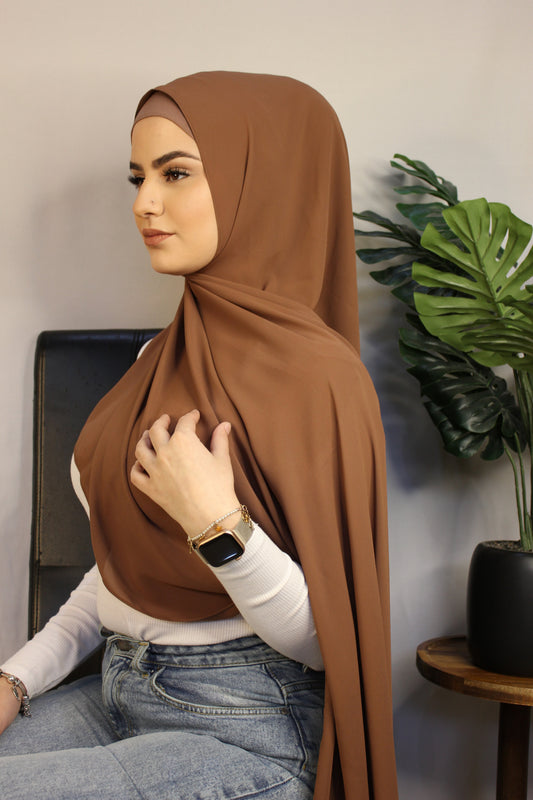 Luxe Chiffon Hijab Set - Walnut