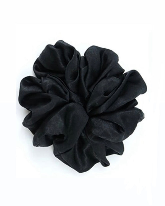 Satin Velvet Volumising Scrunchie - Black