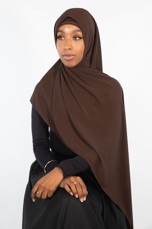 Luxe Chiffon Hijab Set - Chocolate